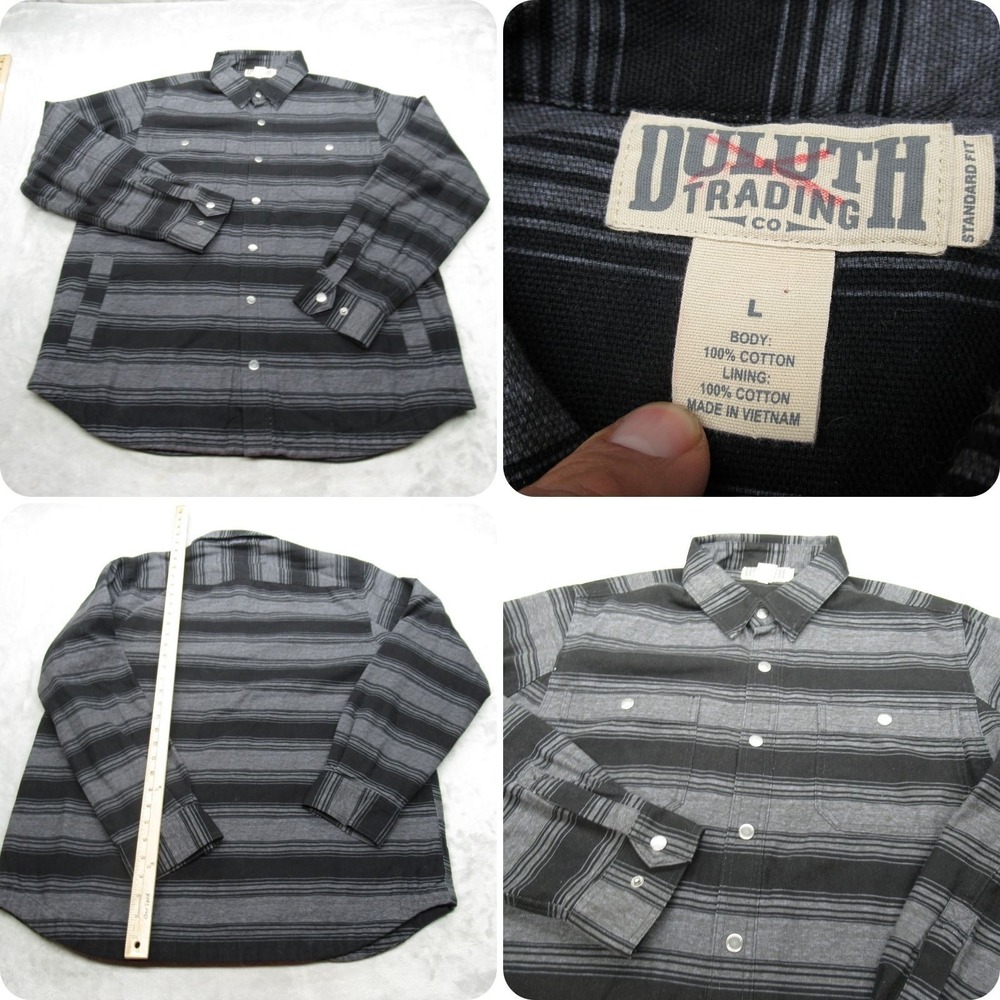 Duluth Trading Shirt Men Large Black Fire Hose Work Flannel Lined Heavy Canvas